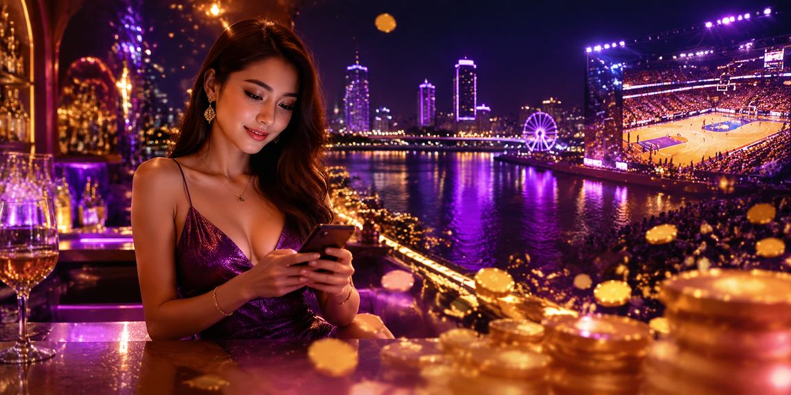 Không khí cá cược thể thao sôi động vào ban đêm tại Quy Nhơn với giao diện neon hiện đại