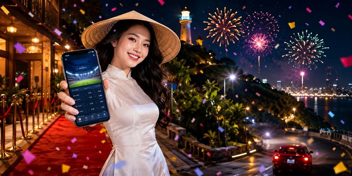 Người dùng Vũng Tàu tham gia cá cược casino trực tuyến trên điện thoại với biểu tượng nón lá Việt Nam